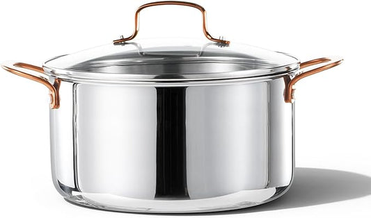 CAROTE 6 Qt Tri-Ply Stainless Steel Stockpot, Non-Toxic Stock Pot with Lid, Soup Pot for Pasta, Even Heating, Oven Safe, Induction, Ceramic and Gas Cooktops Compatible, Sliver by CAROTE
