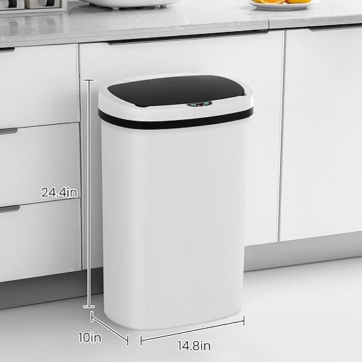 13 Gallon Trash Can,50Liter Plastic High-Capacity Automatic Kitchen Trash Can with Lid,Motion Sensor Touch Free Garbage Cans for Bathroom, Bedroom, and Kitchen (2, White) - Image 8