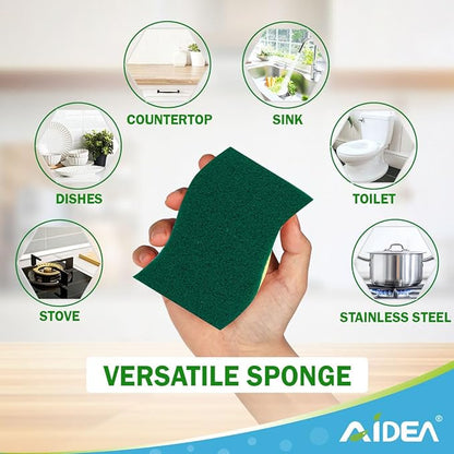 AIDEA Heavy-Duty Scrub Sponges, 12Count, Sponge for Non-Coated Cookware, Kitchen Sponges for Dishes, Scrubbing Power for Tough Messes, Cleaning Sponge for Kitchen, Bathroom, Household - Image 6