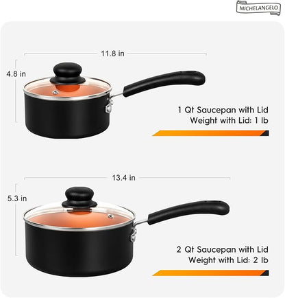MICHELANGELO Nonstick Sauce Pan With Lid, 1QT&2QT Ceramic Saucepan, Copper Saucepans,PFAS-FREE Pot Set,Small Pots For Cooking,Multipurpose Cooking Pots Set For Home Kitchen,Dishwasher Safe - Image 7