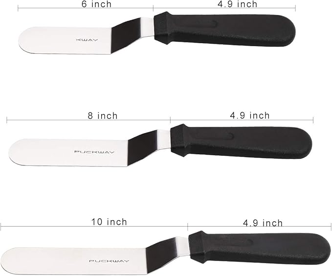 Offset Frosting Cake Knife set of 3 Black 6 8 & 10 Inch Angled Icing Spatula for Decorating - Image 2