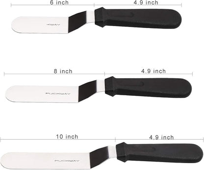 Offset Frosting Cake Knife set of 3 Black 6 8 & 10 Inch Angled Icing Spatula for Decorating - Image 2