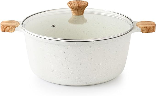 SENSARTE Ceramic Nonstick Stock Pot with Lid, 7 Qt Induction Cooking Pot with Tempered Glass Lid, Stew Pot for Soup and Oatmeal, Pasta Casserole, Free of PFAS & PTFE, White by SENSARTE