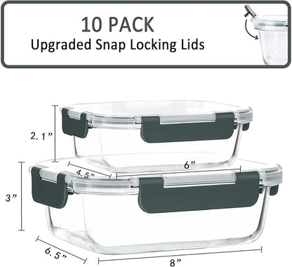 [10-Pack] Glass Meal Prep Containers with Lids, MCIRCO Food Storage Containers with Snap Locking Lids, Airtight Lunch Containers, Microwave, Oven, Freezer and Dishwasher - Image 2