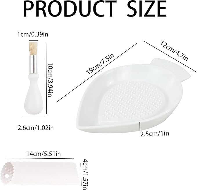 Ceramic Grater Plate for Ginger, Garlic, Onion, Cheese, Lemon, Chocolate, Vegetables and Fruits in Kitchen, White Garlic Grater with Peeler and Brush, Carrot-shaped