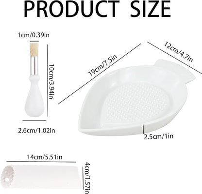 Ceramic Grater Plate for Ginger, Garlic, Onion, Cheese, Lemon, Chocolate, Vegetables and Fruits in Kitchen, White Garlic Grater with Peeler and Brush, Carrot-shaped