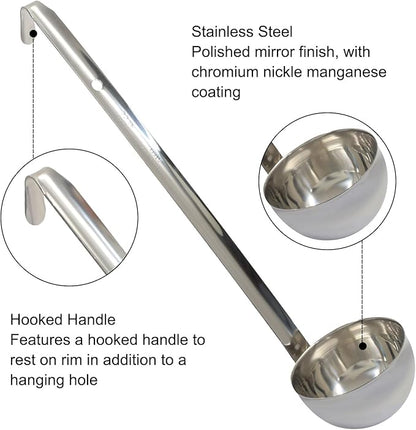 3 Oz Stainless Steel Ladle, 3 Pcs Sturdy Soup Ladle, 9" Long Handle Length for Stirring, Portioning and Serving Soup and Stew in Restaurants and Home (2.72" Bowl Diameter） - Image 3