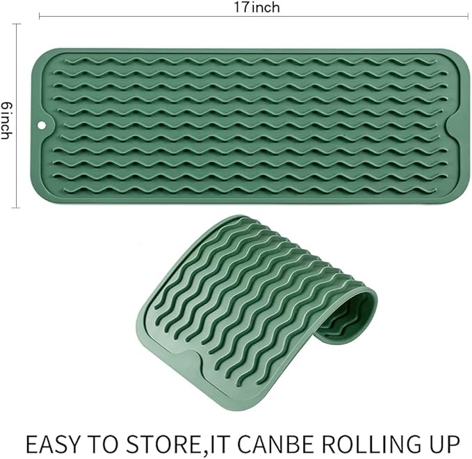MicoYang Silicone Dish Drying Mat for Multiple Usage,Easy clean,Eco-friendly,Heat-resistant Silicone Mat for Kitchen Counter,Sink,Bar,Bottle,or Cup Green M 17 inches x 6 inches - Image 2