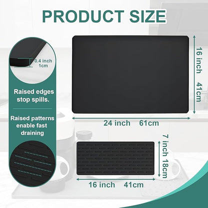 Silicone Coffee Mat, 24"X16" Heat-Resistant,Eco-friendly,Hygienic Drying Pad,Leak-Proof and Non-Slip,Removable Silicone Mat with Concave and Convex Design,（Black 24X16） - Image 3