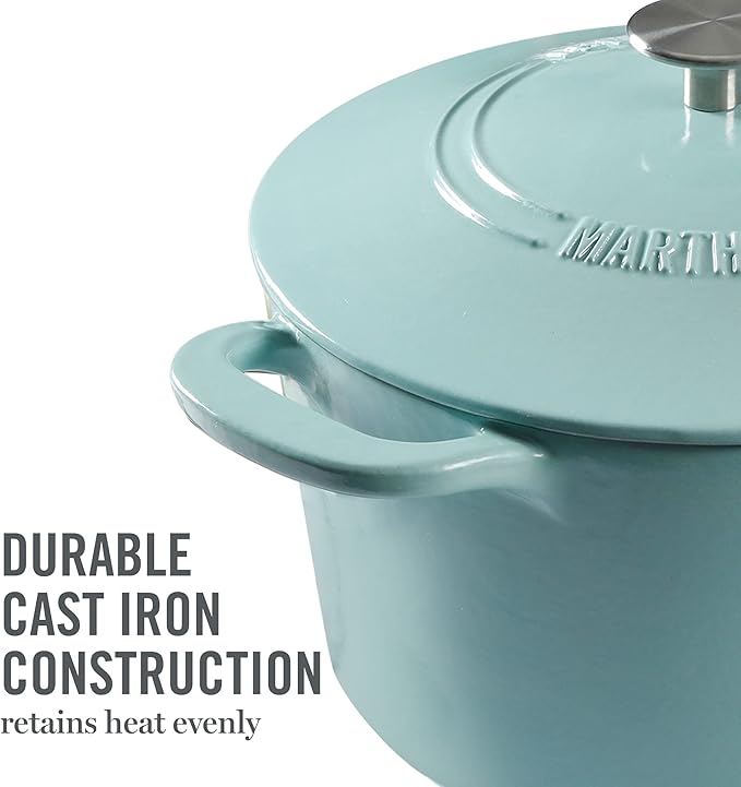 MARTHA STEWART Gatwick 7-Quart Enamel Cast Iron Dutch Oven – Martha Blue – Durable Heavy-Duty Dutch Oven for Slow Cooking, Braising & Baking - Image 7