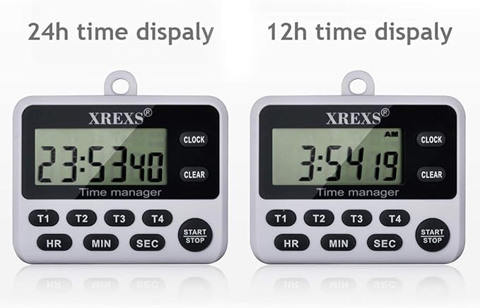 XREXS 4-Channel Digital Kitchen Timer Clock with Large LCD Display, 4 Groups Simultaneous Timing Countdown Up Pocket Timer, Magnetic Attachable (Battery Included) - Image 5