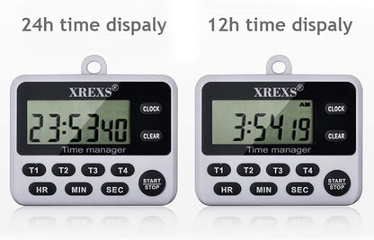 XREXS 4-Channel Digital Kitchen Timer Clock with Large LCD Display, 4 Groups Simultaneous Timing Countdown Up Pocket Timer, Magnetic Attachable (Battery Included) - Image 5