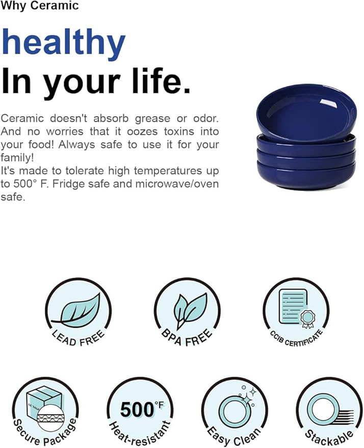 LE TAUCI Pasta Bowls 45 oz, Salad Bowls Set for Serving Soup, Pasta, Noodle, Dinner, Large Kitchen Bowl Plates, Microwave Safe - 8.5 Inch, Set of 4, Blue - Image 6
