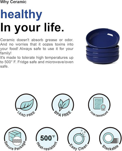 LE TAUCI Pasta Bowls 45 oz, Salad Bowls Set for Serving Soup, Pasta, Noodle, Dinner, Large Kitchen Bowl Plates, Microwave Safe - 8.5 Inch, Set of 4, Blue - Image 6
