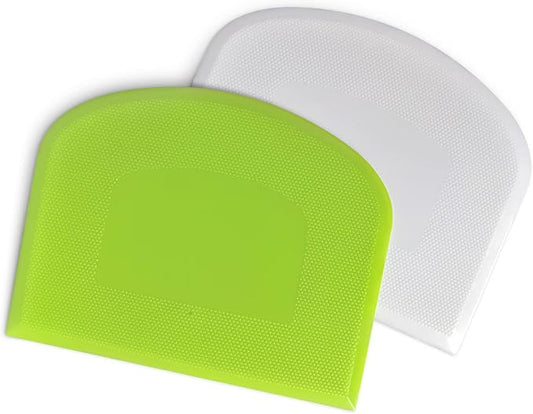 ALLTOP Bowl Spatula & Bench Scraper,Flexible Plastic Multipurpose Kitchen Pastry Cutter Tool,Food Scrappers for Bread Dough Baking Cake Fondant Icing,Set of 2 Pieces - White,Green by ALLTOP