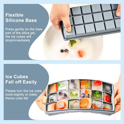 Silicone Ice Cube Tray， Sauton Pack of 2 Ice Cube Mold, 18 Grid Easy Release Flexible Ice Cube Tray with Removable Lid Reusable & BPA Free