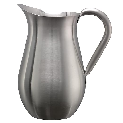 Service Ideas WPB2BSNG Water and Cold Beverage Pitcher, No Ice Guard, Bell Shaped, 2 Liter (66.7 ounces), Dishwasher Safe, Brushed Stainless Steel by ServiceIdeas