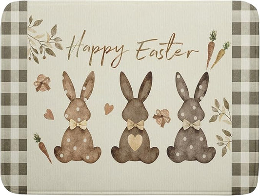 Giwawa Happy Easter Dish Drying Mat for Countertop, 18"x24" Cute Bunny Rabbits Eggs Carrot Dish Drainer Mats, Bufflao Plaids Fast Dry Microfiber Large Dish Drying Pad Kitchen Accessories Decor