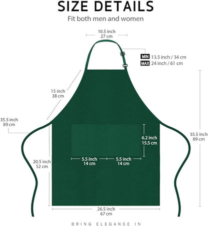 Syntus 12 Pack Bib Apron, Unisex Aprons Adjustable Waterdrop Resistant with 2 Pockets Cooking Kitchen Apron for Chef, BBQ Drawing Apron Bulk, Dark Green - Image 2