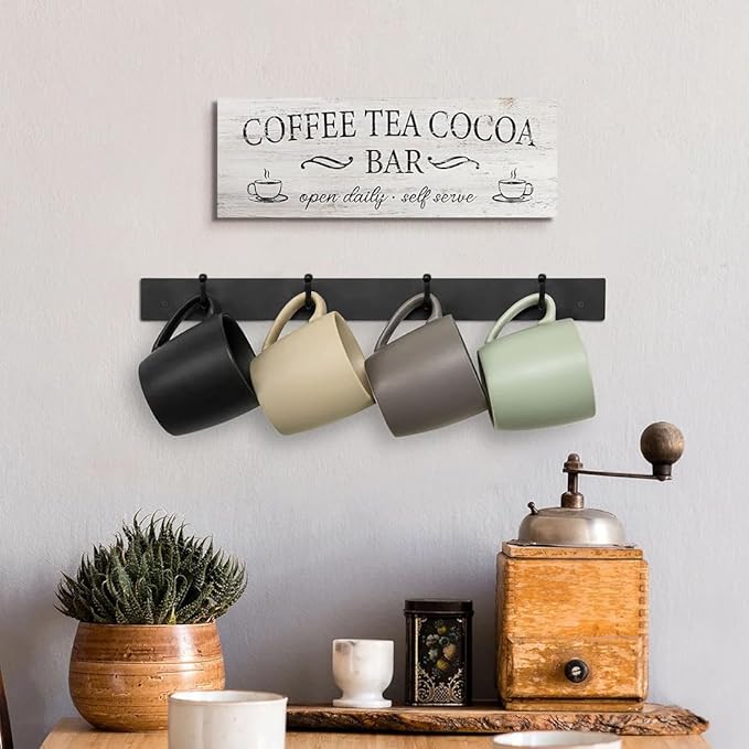 Coffee Tea Cocoa Bar Sign Decor Farmhouse Wall Plaque with Wood Grain Retro Cafe Canvas Prints for Bar Decor Open Daily Self Serve Kitchen Cafe Pub Nook Decoration Accessories 8"x24" - Image 4