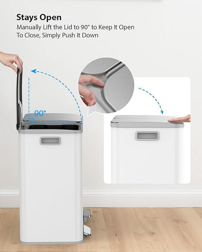 Lovewind Trash Can, 2 x 10.5 Gallon (2 x 40 L) Garbage Can for Kitchen Dual Compartment Recycling Kitchen Step Trash Bin, Stainless Steel Trash and Recycle Bin Combo with Soft-Close Lid, White - Image 6