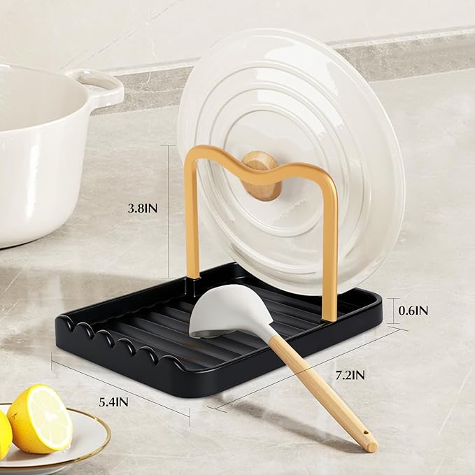 Ysks'hf spoon holder and pot lid holder，stainless steel，Kitchen Utensil Rest, scraper holder & pot holder，Spoon Holder for Stove Top - Kitchen Utensil Holder for Ladles & Tongs (Gold Black)