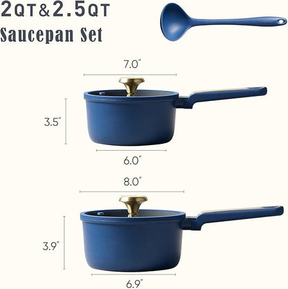 CAROTE 2QT & 2.5QT Sauce Pan Sets with Lid & Ladle Cooking Pots Nonstick Saucepans Cookware Set Small Kitchen Pot, Induction Comptable, Easy to Clean, PFOA FREE (Blue) - Image 2