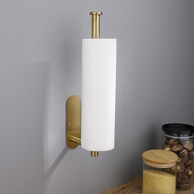 DEKAVA Paper Towel Holder Under Cabinet for Kitchen, Adhesive Paper Towel Holder Wall Mount, SUS304 Stainless Steel 13 inch(1,Gold) - Image 3