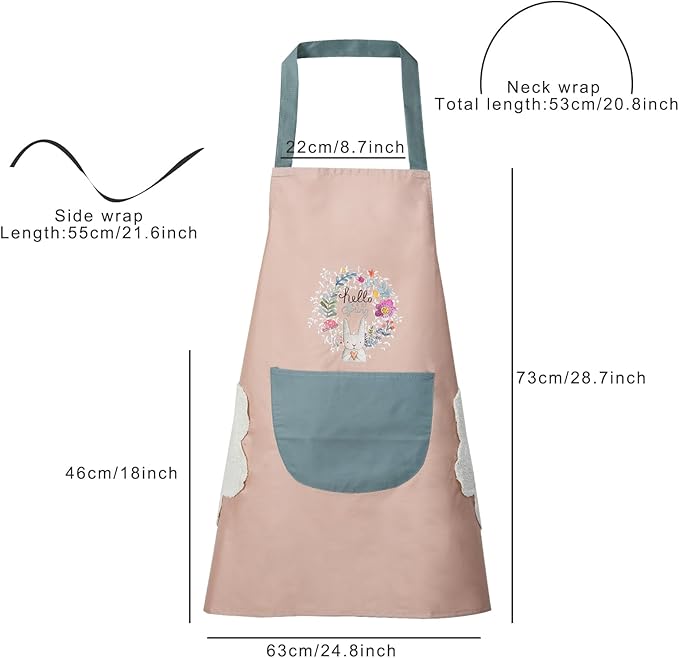 DILLMAN Women Kitchen Apron with Hand Wipe Pockets，Big Pocket,Hand-wiping, Waterproof for Cooking Baking