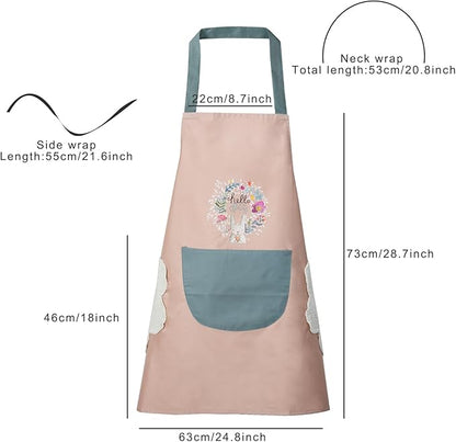 DILLMAN Women Kitchen Apron with Hand Wipe Pockets，Big Pocket,Hand-wiping, Waterproof for Cooking Baking