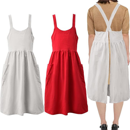 Uaussi Cotton Linen Apron Cross Back Work Apron for Women with Pockets Pinafore Dress X Cross Halter Apron for Chef Gardening by Uaussi