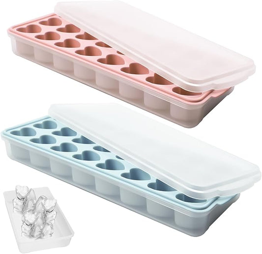 2 Pack Heart Shpaed Ice Cube Trays with Lids and Bins Ice Molds with Ice Storage Box, 48 Holes Silicone Heart Ice Cube Tray for Whiskey Cocktail Fun Shapes Cubes, with Lids & Bins by FOSOE