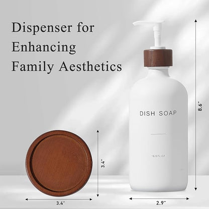 Dish Soap Dispenser, Refillable Soap Dispenser Kitchen with Tray, Glass Soap Dispenser with Pump, Suitable for Soap Dispenser for Kitchen Sink, Modern Home Decor. (White)