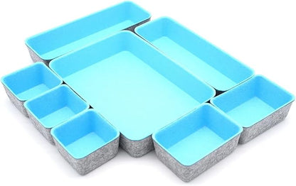 Welaxy Drawer organizers bins dividers storage trays shallow organizing box for office supplies makeup nightstand catchall key holder cozy room decor 8-piece (Baby blue) - Image 6