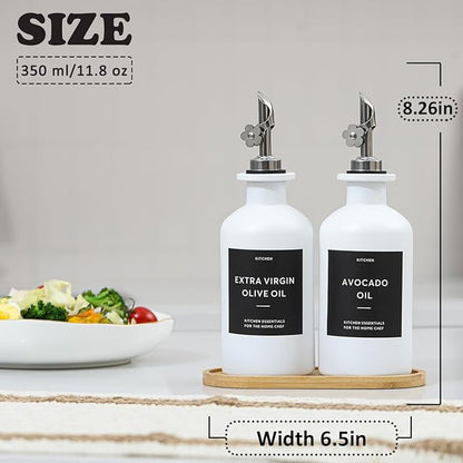 HOMCDALY Olive Oil Dispenser for Kitchen, 11.8oz Glass kitchen Dispenser Bottle, White Oil&Vinegar Cruet Set, Leakproof Oil Bottle for Cooking| Set of 2 (11.8oz – White) - Image 3