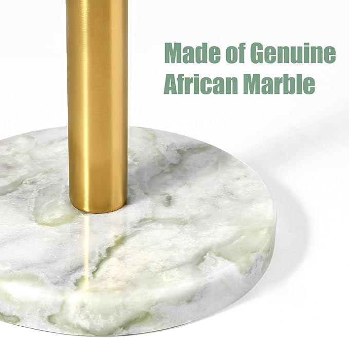 Koville Genuine Marble Paper Towel Holder Countertop, 6" Stone Base Gold Rod Paper Towel Holder Stand for Kitchen Storage, for Standard or Jumbo-Sized Rolls - Image 2