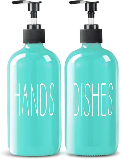 COHOSEGE Glass Soap Dispenser Set 2 Pack,16 Oz Dish Soap Dispenser for Kitchen Sink,Teal Kitchen Accessories and Kitchen Decor,Turquoise Decorations and Kitchen Utensils for Kitchen by COHOSEGE