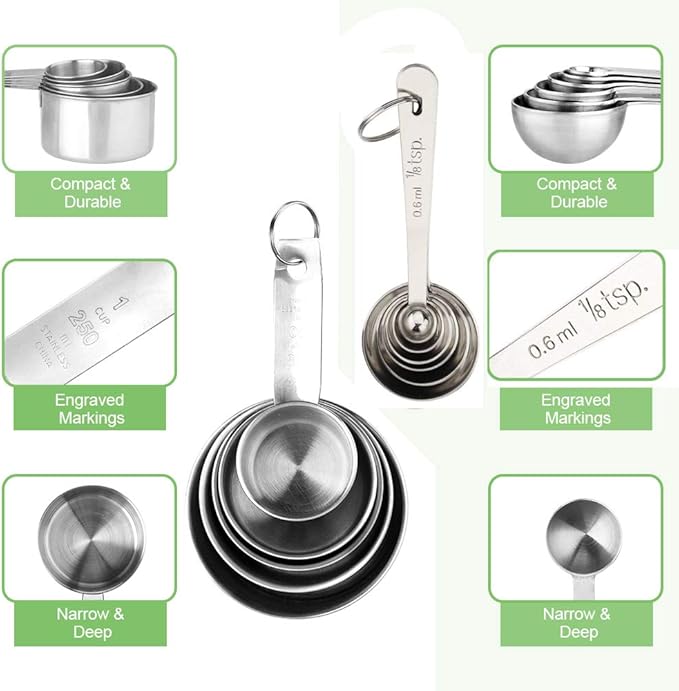 Accmor 11 Piece Stainless Steel Measuring Spoons Cups Set, Premium Stackable Tablespoons Measuring Set for Gift Dry Liquid Ingredients Cooking Baking - Image 2