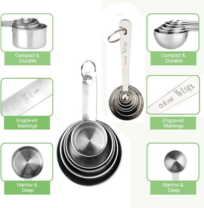 Accmor 11 Piece Stainless Steel Measuring Spoons Cups Set, Premium Stackable Tablespoons Measuring Set for Gift Dry Liquid Ingredients Cooking Baking - Image 2
