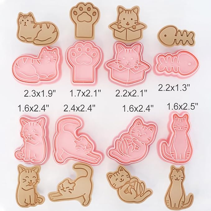 8 Pcs Cookie Cutters Set 3D Holiday Cookie Cutters for Party Baking Decoration (Cats)