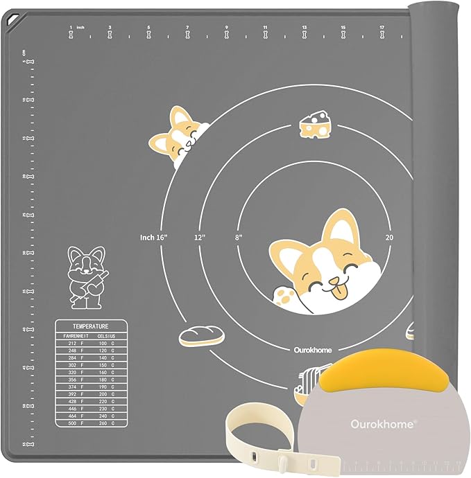 Ourokhome Silicone Baking Mat Sheet and Pastry Dough Cutter, 0.5 Inch Thick 32" X 24" BPA free Silicone Rolling Mat, Non-Stick and Anti-Slip, Dishwasher Safe (Gray) by Ourokhome