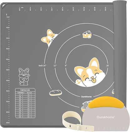 Ourokhome Silicone Baking Mat Sheet and Pastry Dough Cutter, 0.5 Inch Thick 32" X 24" BPA free Silicone Rolling Mat, Non-Stick and Anti-Slip, Dishwasher Safe (Gray) by Ourokhome