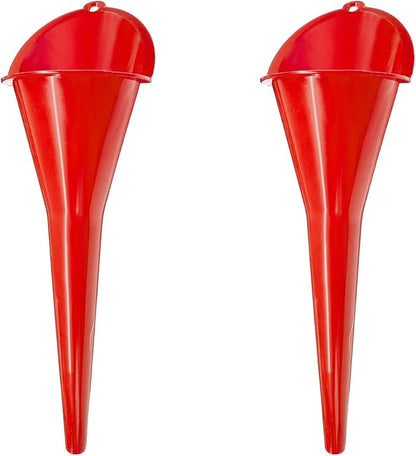 2 PCS Oil Funnel, Automotive Multi-Function Plastic Fuel Funnel with Long Neck, Universal Engine Oil Funnel for Filling Oils Gas Lubricants and Fluids, Car Accessories (2PCS-Red)