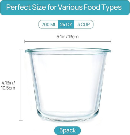 Vtopmart 5Pack 24oz Glass Storage Containers with Lids, Glass Meal Prep Food Container Sets with Snap Airtight Lids for Microwave, Oven, Freezer and Dishwasher, Green, Round - Image 2