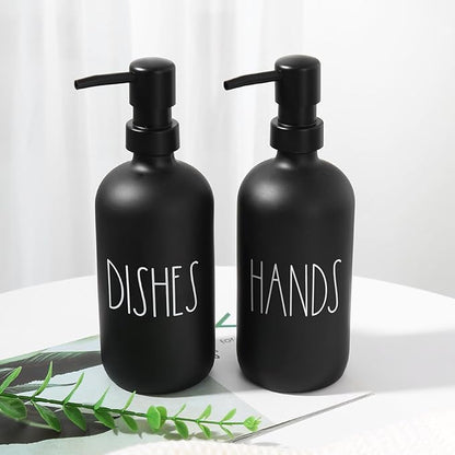 VIMERPA Hand and Dish Soap Dispenser Set, Matte Black Hands Dishes Soap Dispenser Set for Kitchen, 2 Pack Glass Soap Dispensers Set with Plastic Pump, 17 Fl Oz Refillable Liquid Soap Bottles - Image 7