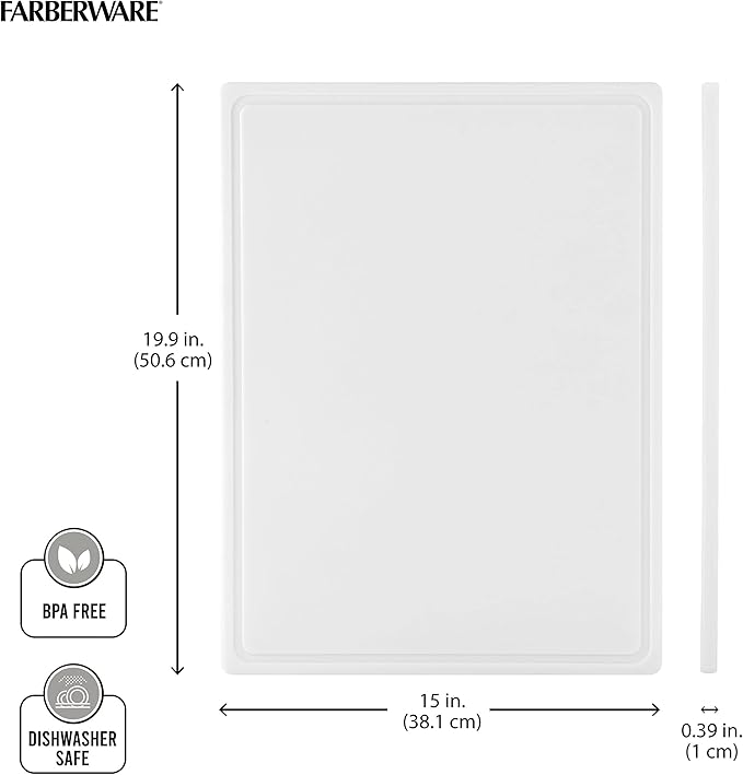 FARBERWARE Extra-Large Plastic Cutting Board, 15x20 Inch Dishwasher-Safe Chopping Board with Juice Groove, Non-Slip Surface, Durable, White - Image 4