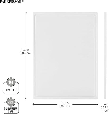 FARBERWARE Extra-Large Plastic Cutting Board, 15x20 Inch Dishwasher-Safe Chopping Board with Juice Groove, Non-Slip Surface, Durable, White - Image 4