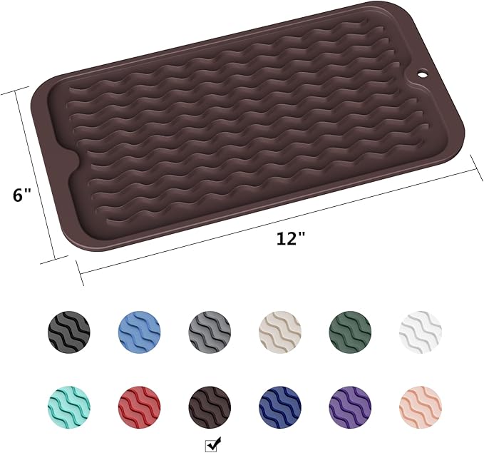ZLR Silicone Sponge Holder & Sink Caddy Tray (6" x 12") - Narrow Dish Drying Mat for Kitchen Counter - Waterproof Soap Dispenser Organizer, Non-Slip Bathroom Vanity Tray (Coffee) - Image 6