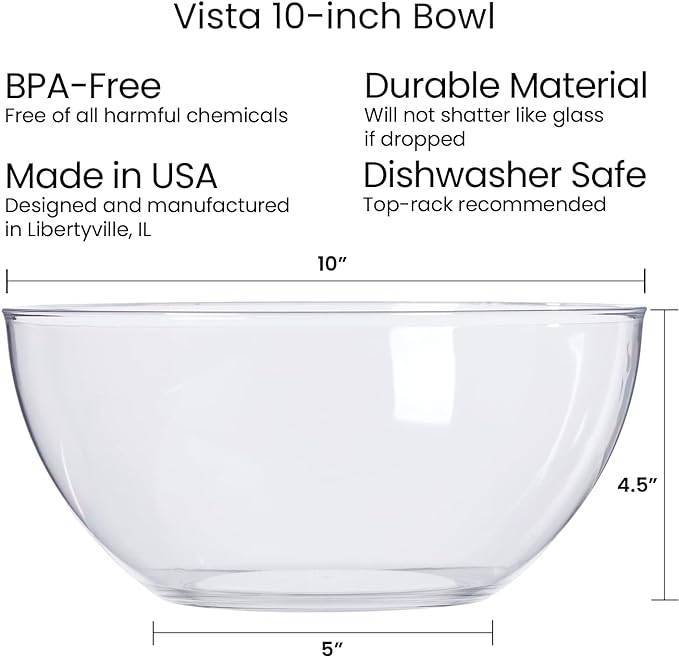 US Acrylic Vista Clear Plastic Salad and Serving 10-inch Bowls | set of 3 | Reusable, BPA-free, Made in the USA | 135 oz. capacity - Image 5