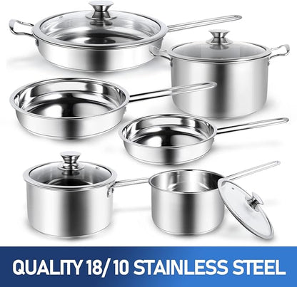 Aufranc 10-Piece Pots and Pans Set, Stainless Steel Cookware Set- Includes Ergonomic Handle Saucepans, Skillets, Dutch Oven, Stockpot, Steamer & More - Premium Pots and Pans for Home Chefs - Image 7